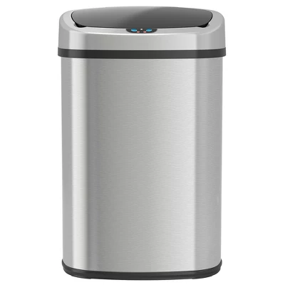 ITouchless Sensor Kitchen Trash Can With AC Adapter And AbsorbX Odor Filter 13 Gallon Oval Silver Stainless Steel - Image 4