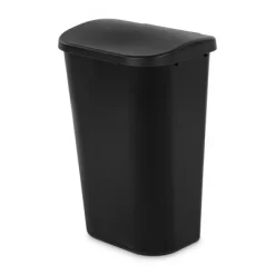 Sterilite 11.3 Gallon D Shape Flat Side Lift Top Lid Wastebasket Trash Can For Kitchen, Home Office, And Garage, Or Workspace, Black (18 Pack)
