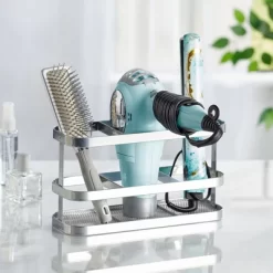 MDesign Steel Bath Countertop/Vanity Hair Care Storage Organizer Basket