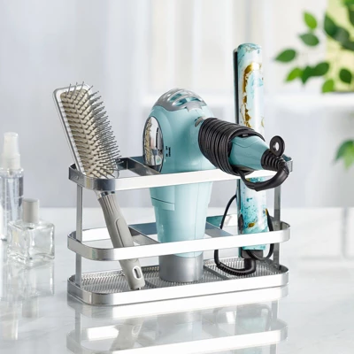 MDesign Steel Bath Countertop/Vanity Hair Care Storage Organizer Basket