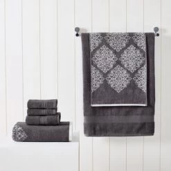 Modern Threads 6 Piece Reversible Yarn Dyed Jacquard Towel Set, Artesia Damask.