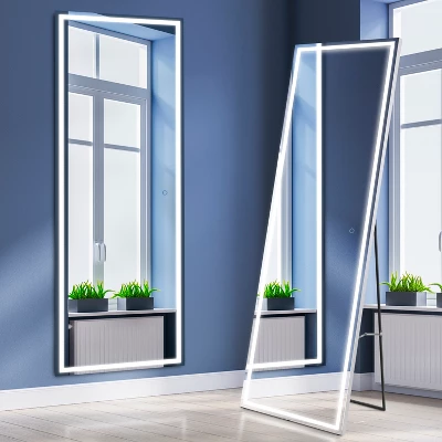 Soraya 65" X 22" Full-length Frameless Anti-Fog Plug-in/Hardwire Aluminum Front-lit Tri-color LED Freestand/Hang Mirror W/ Touch Control - JONATHAN Y - Image 2