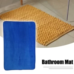 Unique Bargains Solid Color Pattern Bathroom Rugs Polyester Bath Mat Machine Washable Dark Blue 60x40cm