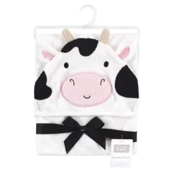 Hudson Baby Infant Unisex Cotton Animal Face Hooded Towel, Cow, One Size