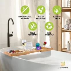 JumblWare Bamboo Bathtub Caddy, Bath Tray With Extendable Sides