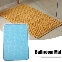Unique Bargains Cobblestone Pattern Bathroom Rugs Polyester Bath Mat Machine Washable Blue 80x50cm