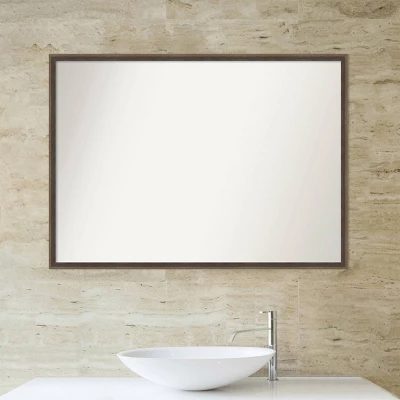 39" X 28" Non-Beveled Hardwood Wedge Wood Bathroom Wall Mirror Mocha Brown - Amanti Art - Image 4