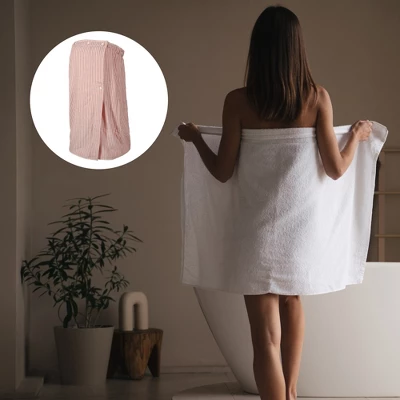 Unique Bargains Soft Absorbent Bath Towel Thin Striped Bath Towel For Bathroom With Adjustable Button 27.8" Length 1 Pc - Image 5