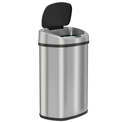 ITouchless Sensor Kitchen Trash Can With AC Adapter And AbsorbX Odor Filter 13 Gallon Oval Silver Stainless Steel - Image 2