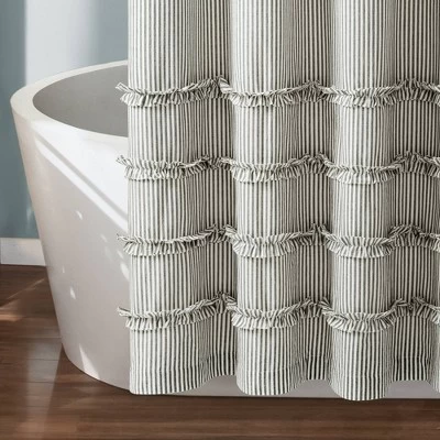 Vintage Stripe Yarn Dyed Cotton Shower Curtain Denim - Lush Décor - Image 2