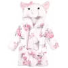 Hudson Baby Infant Girl Plush Animal Face Bathrobe, White Elephant, 0-9 Months