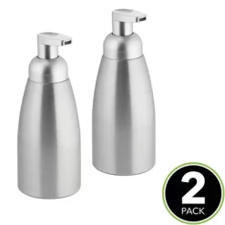 MDesign Aluminum Foaming Soap Dispenser Pump Bottle, 2 Pack - Brushed/Silver