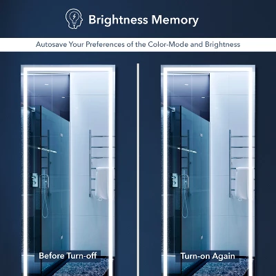 Soraya 65" X 22" Full-length Frameless Anti-Fog Plug-in/Hardwire Aluminum Front-lit Tri-color LED Freestand/Hang Mirror W/ Touch Control - JONATHAN Y - Image 6