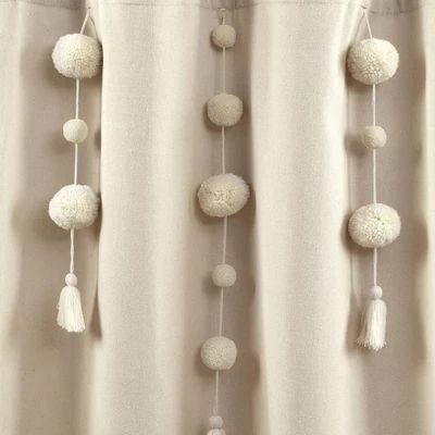 Boho Pom Pom Tassel Linen Single Shower Curtain - Lush Décor - Image 2