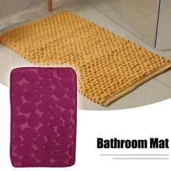 Unique Bargains Cobblestone Pattern Bathroom Rugs Polyester Bath Mat Machine Washable Wine Red 23.62"x15.75"