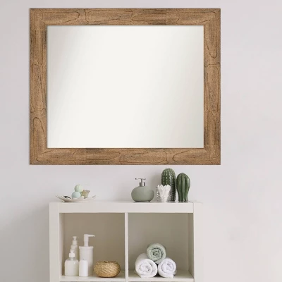 34" X 28" Non-Beveled Owl Wood Bathroom Wall Mirror Brown - Amanti Art - Image 4