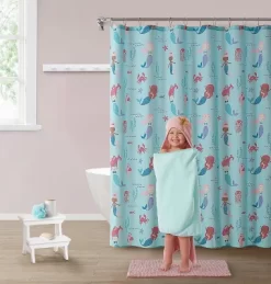 Kate Aurora Montauk Accents Complete 5 Piece Juvi Mermaid Themed Fabric Shower Curtain Bathroom Set