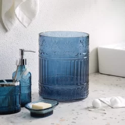 Whole Housewares 7.5'' X 10'' Glass Mosaic Decorative Trash Can - Blue