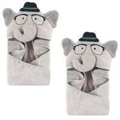 Hudson Baby Unisex Baby Cotton Animal Face Hooded Towel, Smart Elephant 2-Piece, One Size