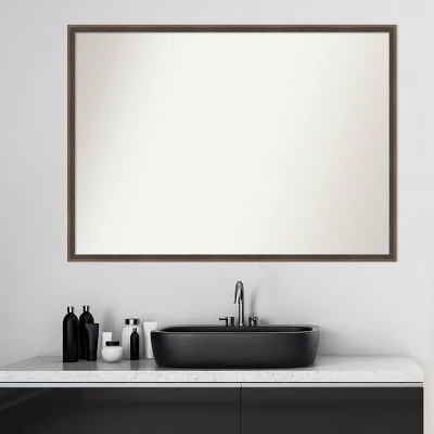 39" X 28" Non-Beveled Hardwood Wedge Wood Bathroom Wall Mirror Mocha Brown - Amanti Art - Image 7