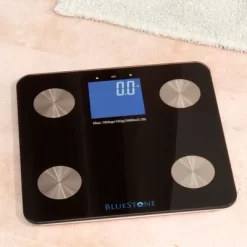 Digital Scale For Body Weight - Cordless Battery-Operated Bathroom Accessory With Large LCD Display To Track Health And Fitness By Bluestone (Black)
