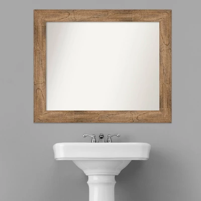 34" X 28" Non-Beveled Owl Wood Bathroom Wall Mirror Brown - Amanti Art - Image 5