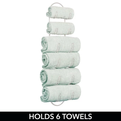 MDesign Metal Wall Mount Bath Towel Storage Organizer Rack, 6 Shelves - Image 2
