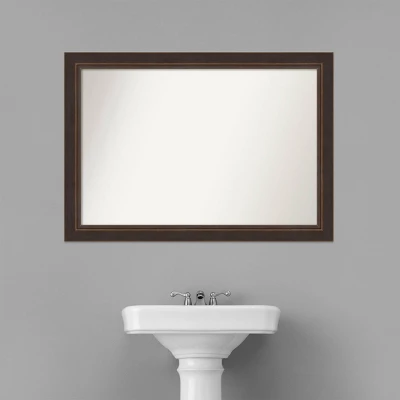 41" X 29" Non-Beveled Lara Wood Bathroom Wall Mirror Bronze - Amanti Art - Image 6