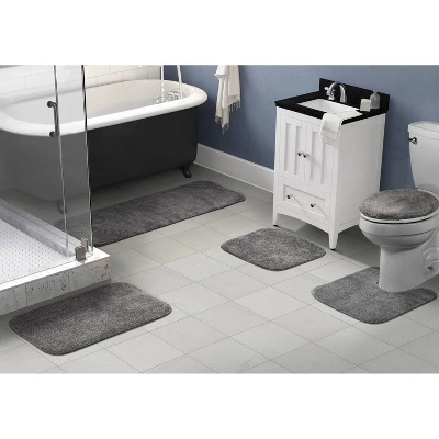 5pc Traditional Nylon Washable Bathroom Rug Set Gray - Garland Rug