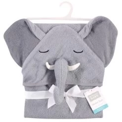 Hudson Baby Infant Boy Cotton Animal Face Hooded Towel, Tusks Elephant, One Size