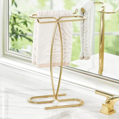 MDesign Metal Hand Towel Holder Stand For Countertop - 2 Pack - Soft Brass - Image 2