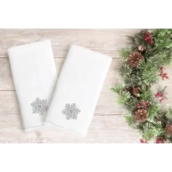 2pk Silver Snowflake Holiday Hand Towel Set White - Linum Home Textiles