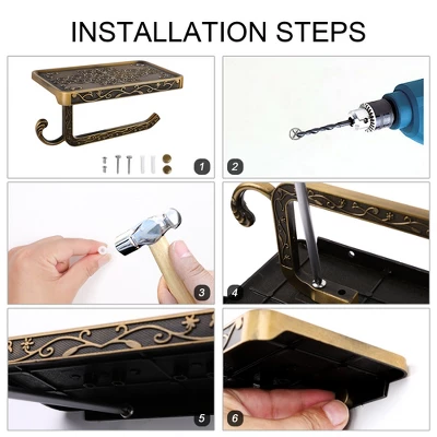 Unique Bargains Wall Mounted With Phone Shelf Waterproof Fixed Toilet Paper Holders Copper Tone 1 Pc - Image 7