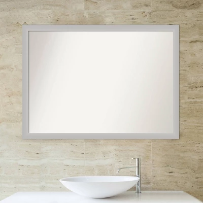 41" X 30" Non-Beveled Low Luster Wood Bathroom Wall Mirror Silver - Amanti Art - Image 4