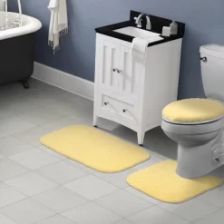 3pc Shaggy Nylon Washable Bathroom Rug Set Yellow - Garland Rug
