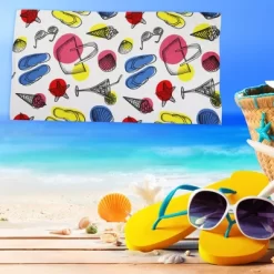 Unique Bargains Soft Absorbent Beach Towel Wine Glass Pattern Classic Design Colorful 59"x30" For Beach 1 Pcs