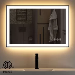 Organnice Black Frame Anti-Fog Dimmable Vanity Bathroom Mirror With Backlit And Front Light