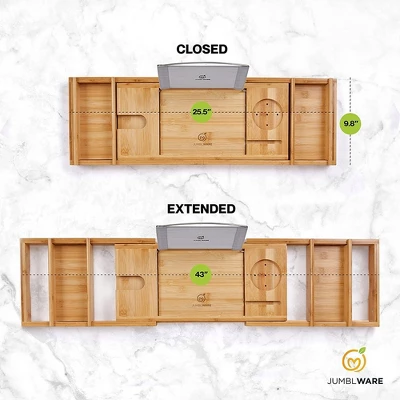 JumblWare Bamboo Bathtub Caddy, Bath Tray With Extendable Sides - Image 3