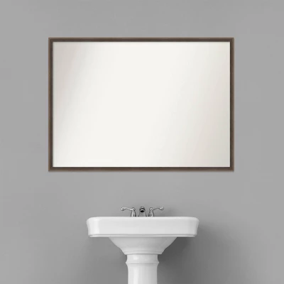 39" X 28" Non-Beveled Hardwood Wedge Wood Bathroom Wall Mirror Mocha Brown - Amanti Art - Image 6