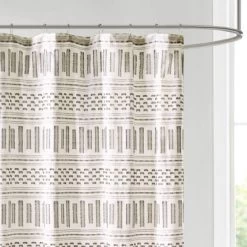 72"x72" Rhea Cotton Jacquard Shower Curtain Ivory/Charcoal - Ink+Ivy