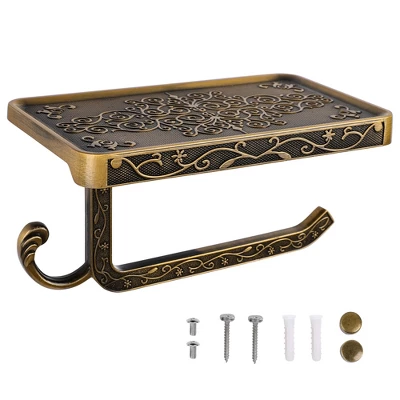 Unique Bargains Wall Mounted With Phone Shelf Waterproof Fixed Toilet Paper Holders Copper Tone 1 Pc - Image 6