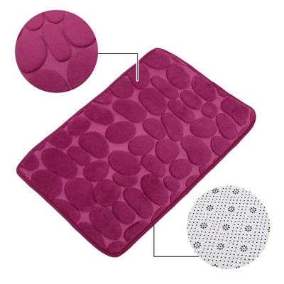 Unique Bargains Cobblestone Pattern Bathroom Rugs Polyester Bath Mat Machine Washable Wine Red 23.62"x15.75" - Image 2
