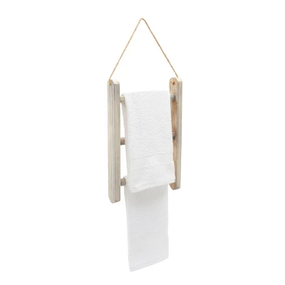 Farmlyn Creek 3-Tier Rustic-Style Hanging Towel Rack, Small Wooden Hanging Ladder Towel Racks For Bathroom With Rope, 10 X 23 In, Whitewashed - Image 2