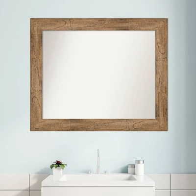 34" X 28" Non-Beveled Owl Wood Bathroom Wall Mirror Brown - Amanti Art - Image 7