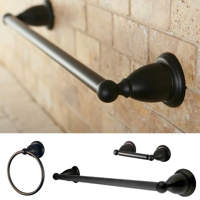 3pc Traditional Solid Brass Oil Rubbed Bronze Towel Bar Bath Accessory Set - Kingston Brass