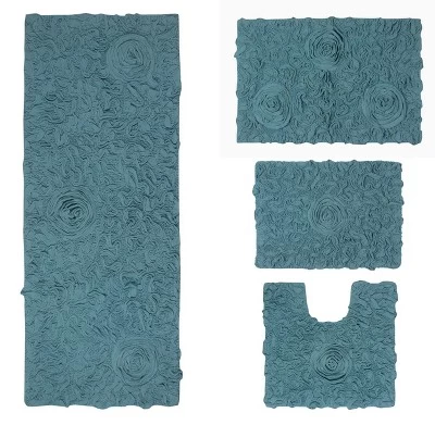 Bell Flower Collection Cotton Floral Pattern Tufted Bath Rug Set Pack Of 4 - Home Weavers