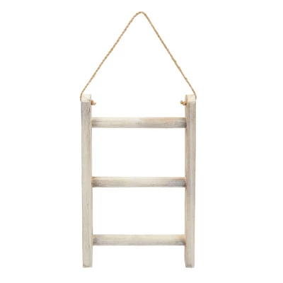 Farmlyn Creek 3-Tier Rustic-Style Hanging Towel Rack, Small Wooden Hanging Ladder Towel Racks For Bathroom With Rope, 10 X 23 In, Whitewashed - Image 4