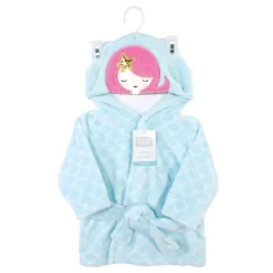 Hudson Baby Infant Girl Plush Animal Face Bathrobe, Mermaid, 0-9 Months