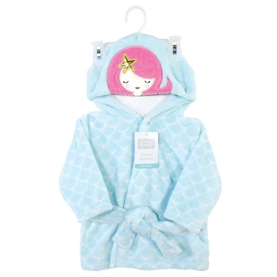 Hudson Baby Infant Girl Plush Animal Face Bathrobe, Mermaid, 0-9 Months