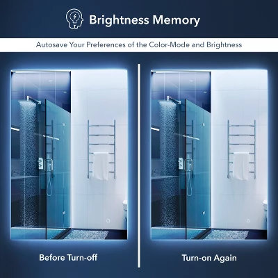 Nora Rectangular Frameless Anti-Fog Aluminum Back-lit Tri-color LED Bathroom Vanity Mirror With Smart Touch Control - Image 5